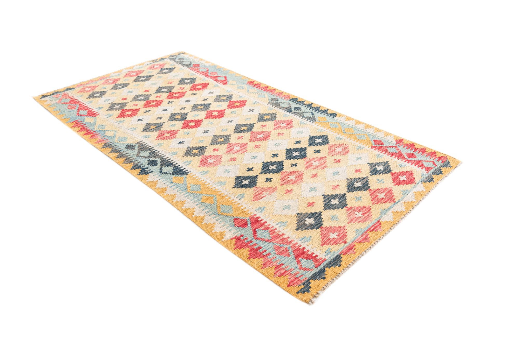 3' 5 x 6' 5 Hand Woven Kilim Maymana Wool Rug