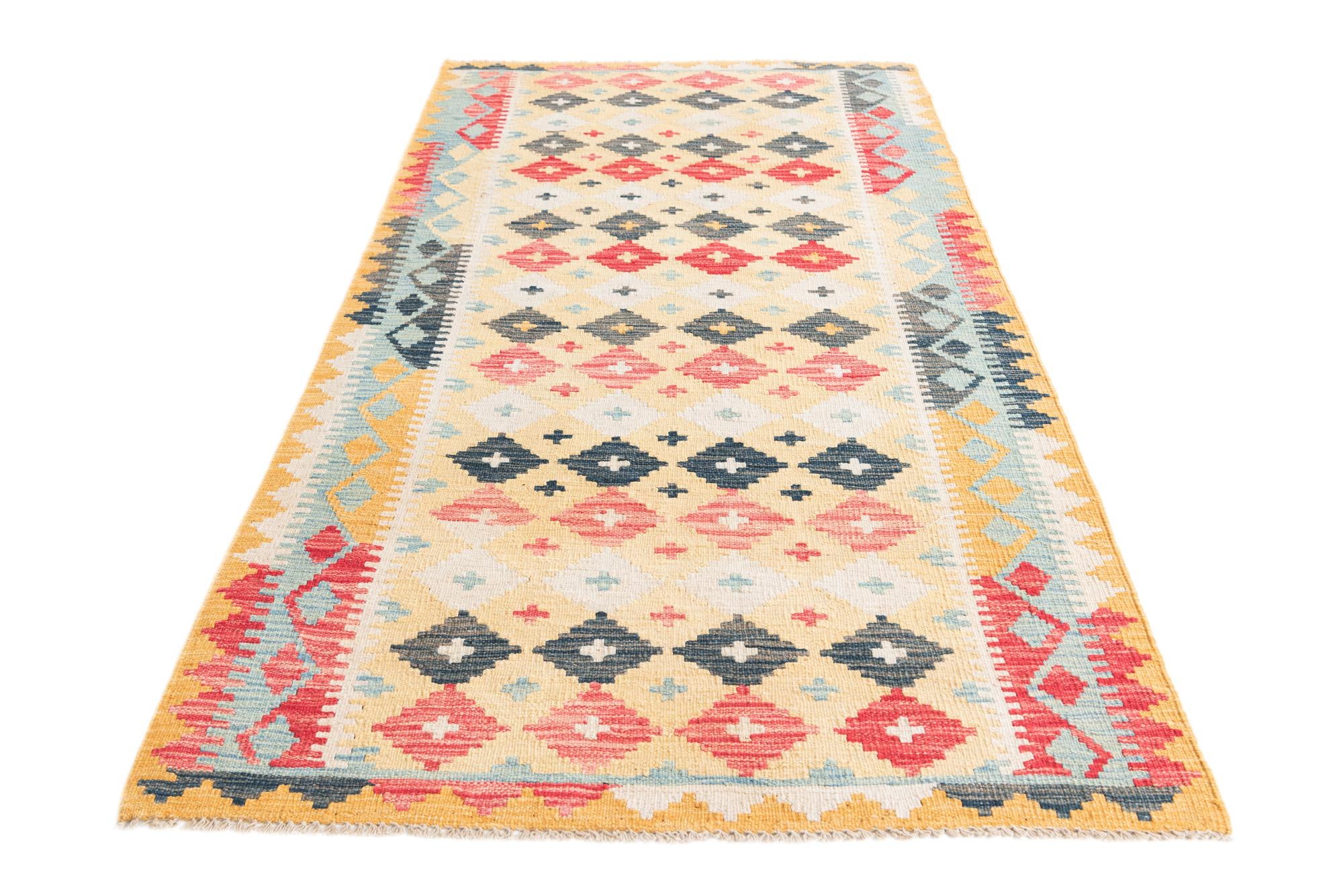 3' 5 x 6' 5 Hand Woven Kilim Maymana Wool Rug