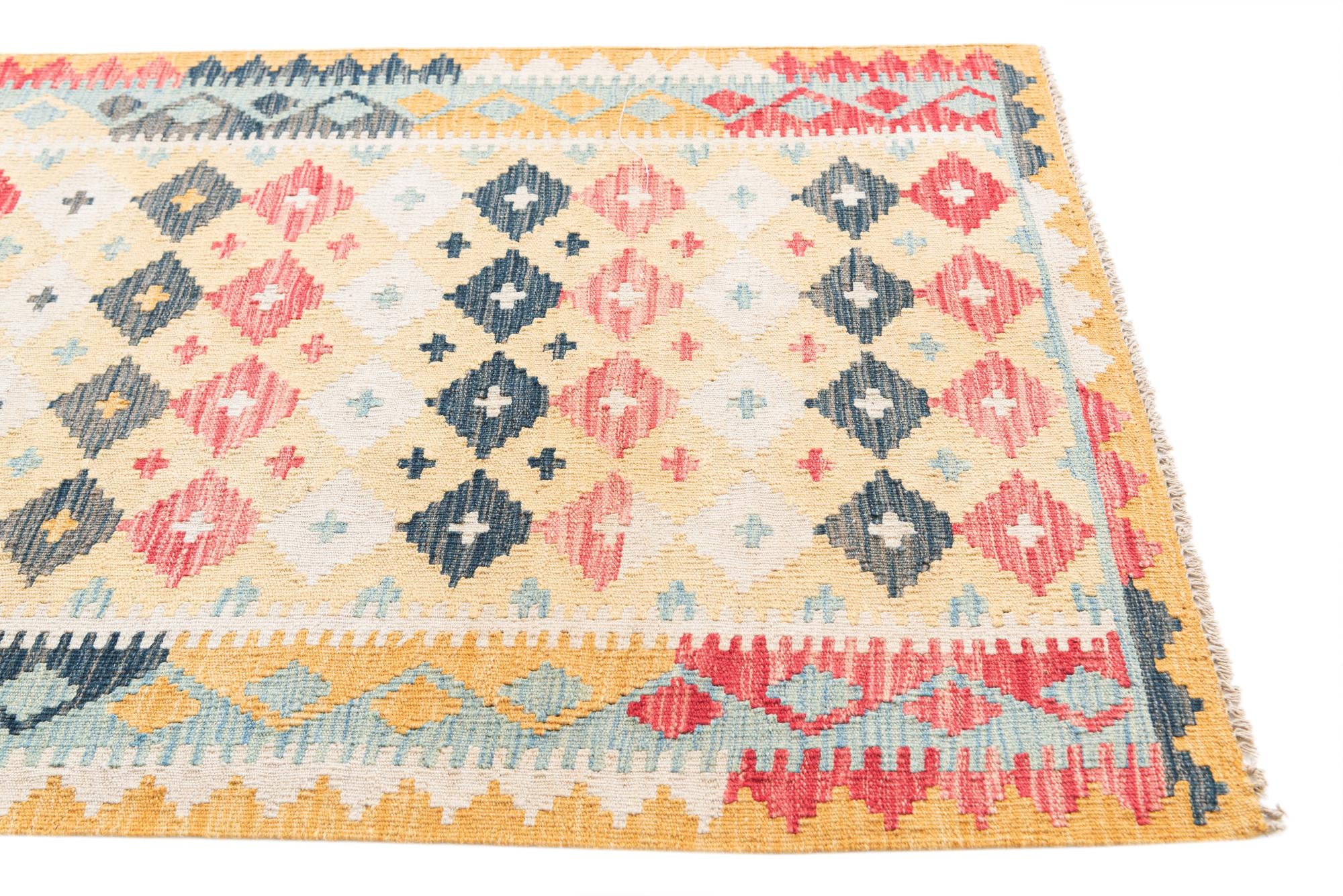 3' 5 x 6' 5 Hand Woven Kilim Maymana Wool Rug