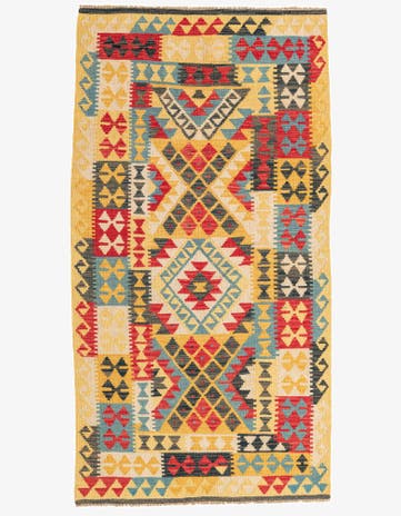 3' 5 x 6' 6 Hand Woven Kilim Maymana Wool Rug