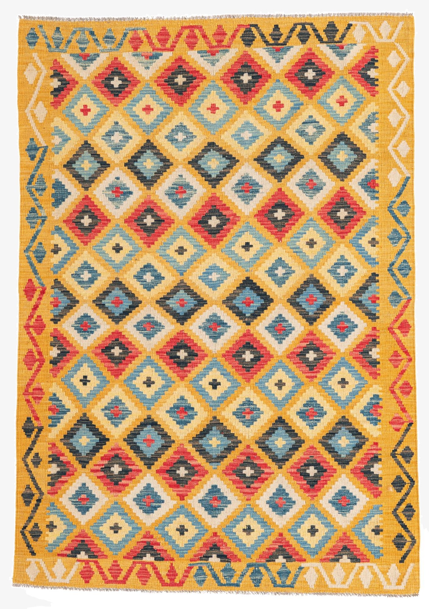 4' 2 x 5' 10  Hand Woven Kilim Maymana Wool Rug