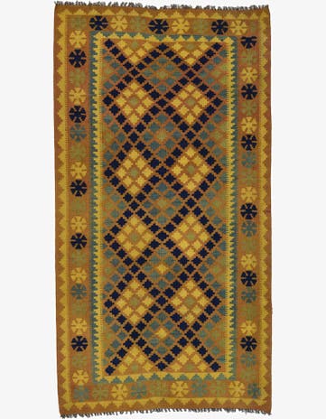 3' 4 x 6' 3 Hand Woven Kilim Maymana Wool Rug