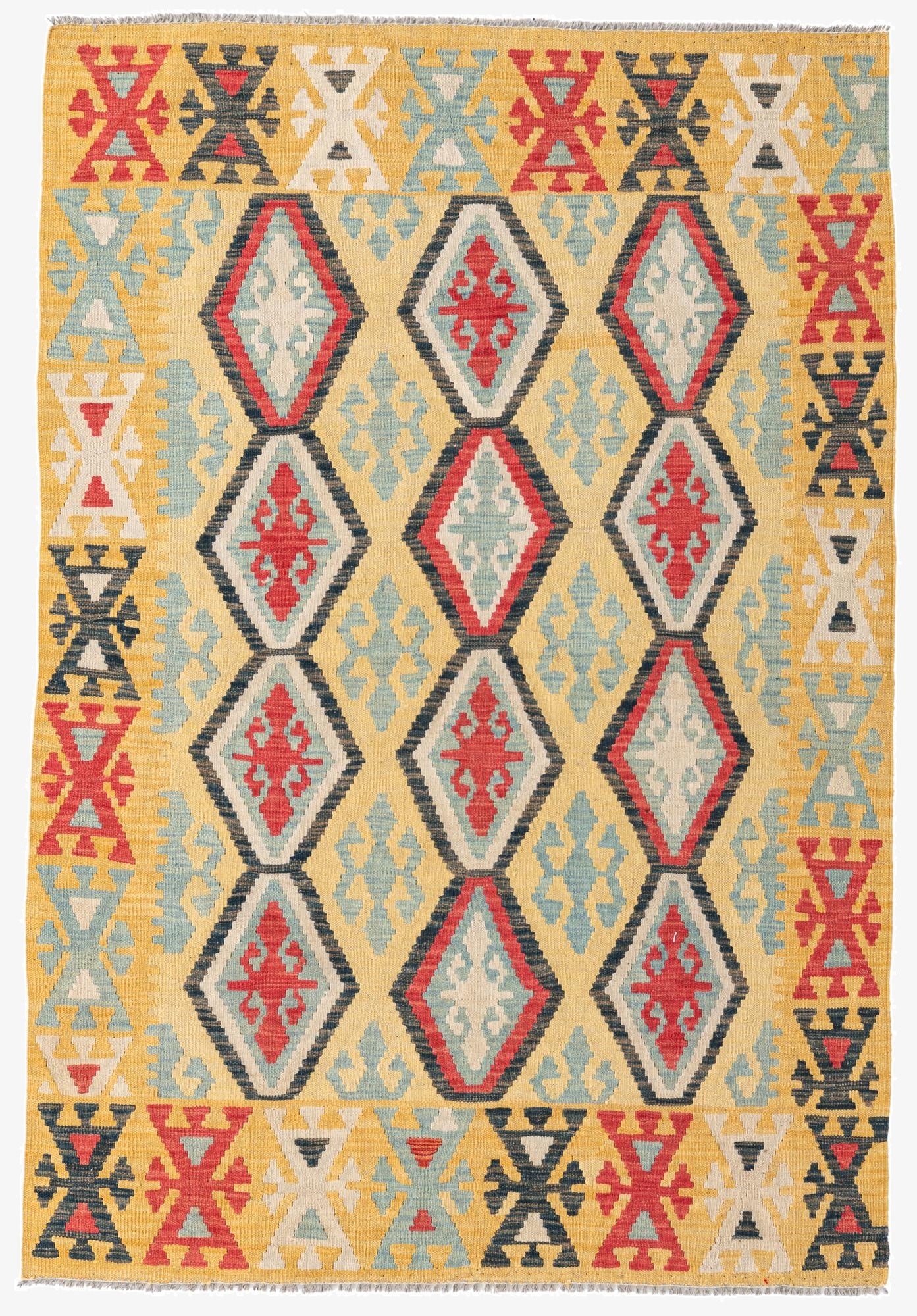 4' 3 x 6' 3  Hand Woven Kilim Maymana Wool Rug