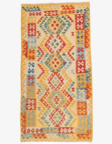 3' 6 x 6' 8 Hand Woven Kilim Maymana Wool Rug