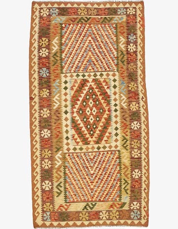 3' 6 x 6' 8 Hand Woven Kilim Maymana Wool Rug