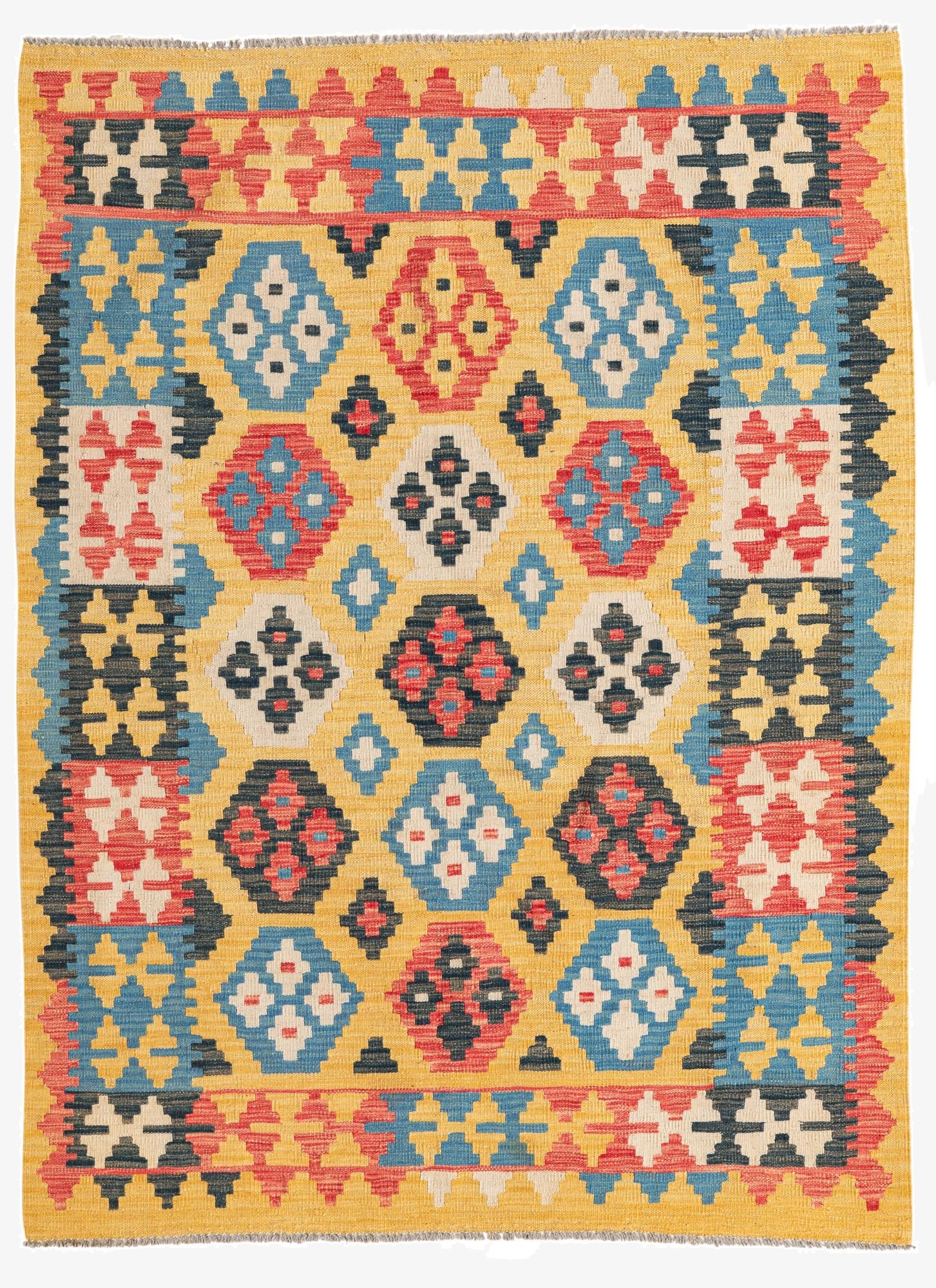 4' 4 x 5' 9  Hand Woven Kilim Maymana Wool Rug