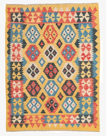 4' 4 x 5' 9 Hand Woven Kilim Maymana Wool Rug