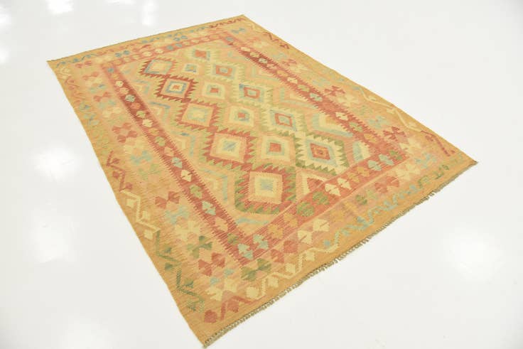 Detail image of 4' 9 x 6' 6 Hand Woven Kilim Waziri Wool Rug