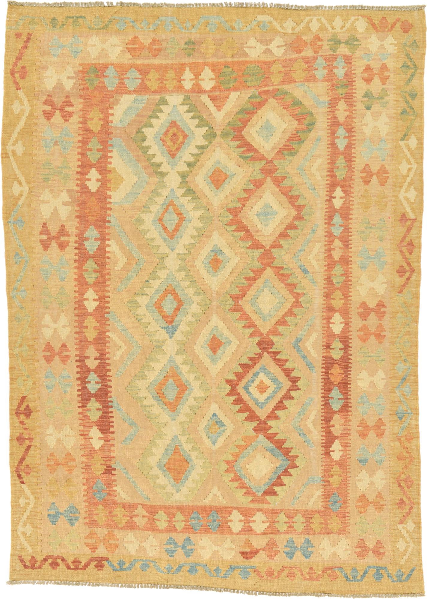 4' 9 x 6' 6 Hand Woven Kilim Waziri Wool Rug