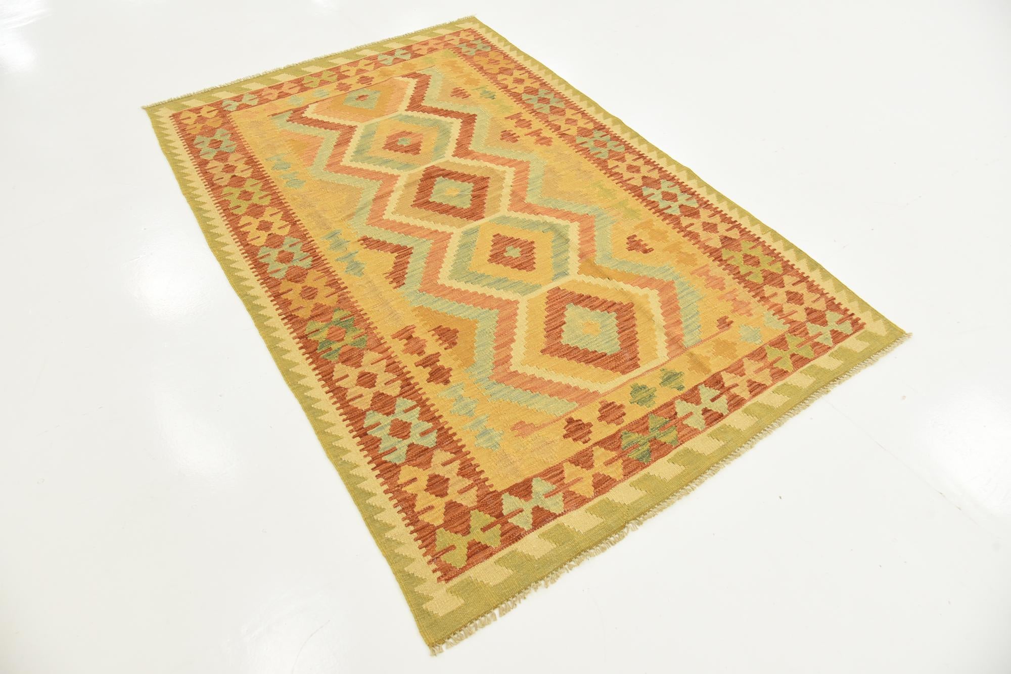 3' 10 x 5' 10 Hand Woven Kilim Waziri Wool Rug