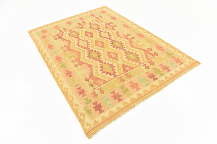 Detail image of 4' 9 x 6' 6 Hand Woven Kilim Waziri Wool Rug