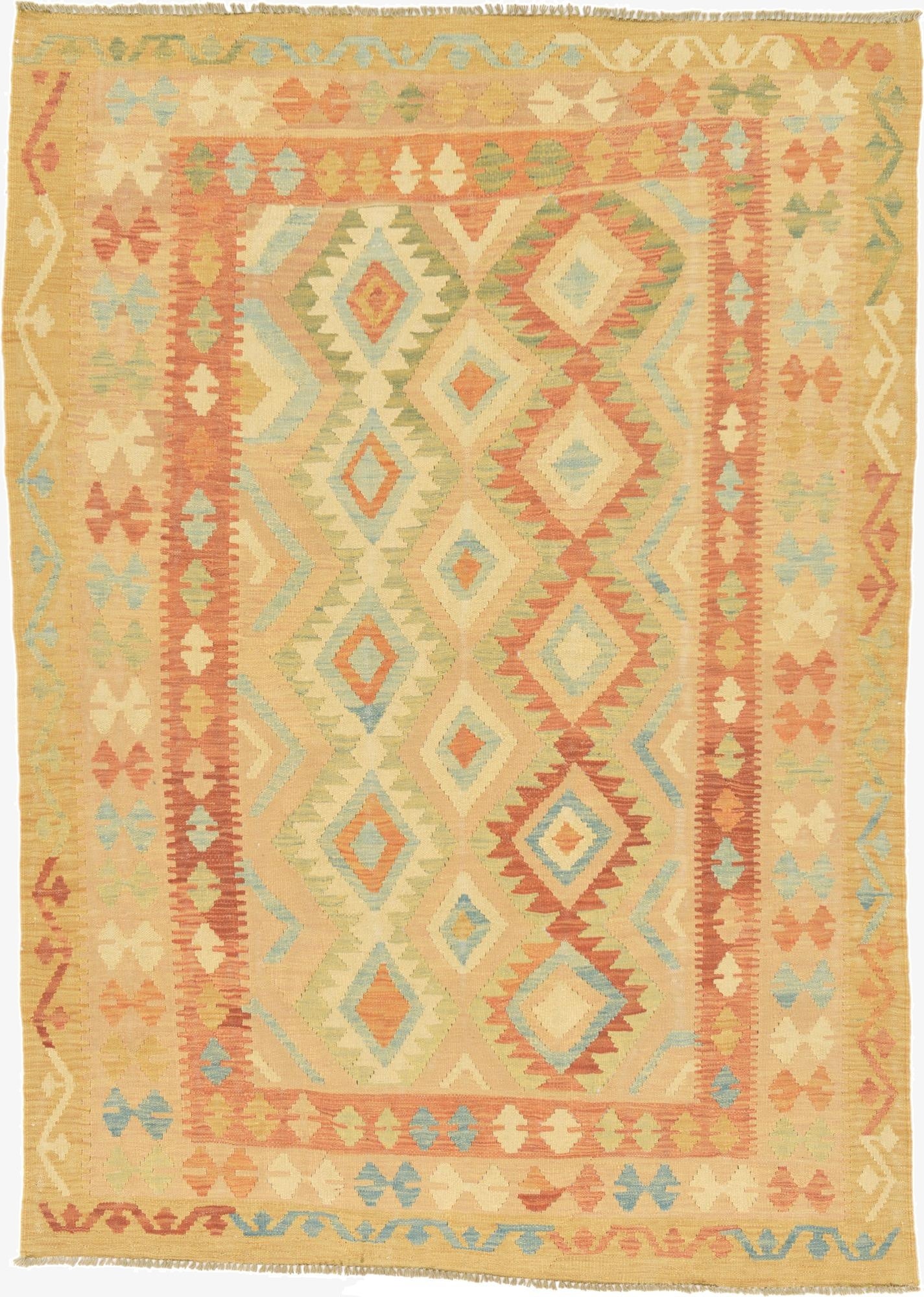 4' 9 x 6' 6  Hand Woven Kilim Waziri Wool Rug