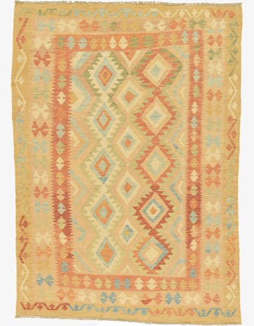 4' 9 x 6' 6 Hand Woven Kilim Waziri Wool Rug