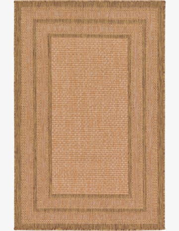 Tan Easy-Clean Border Indoor / Outdoor Rug
