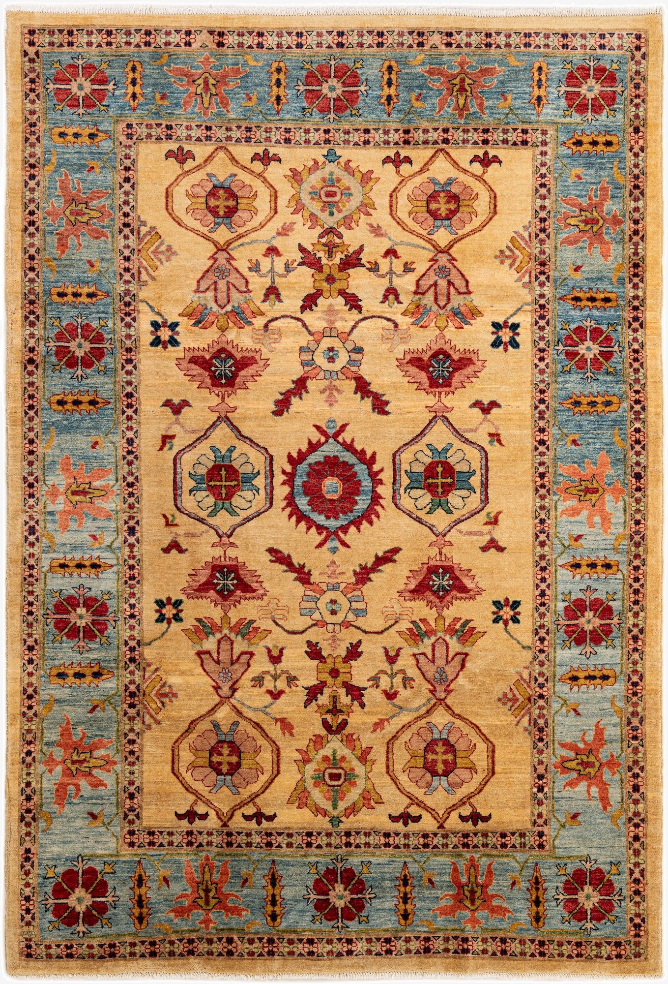 6' 7 x 9' 6  Hand Knotted Peshawar Ziegler Wool Rug