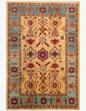 6' 7 x 9' 6 Hand Knotted Peshawar Ziegler Wool Rug