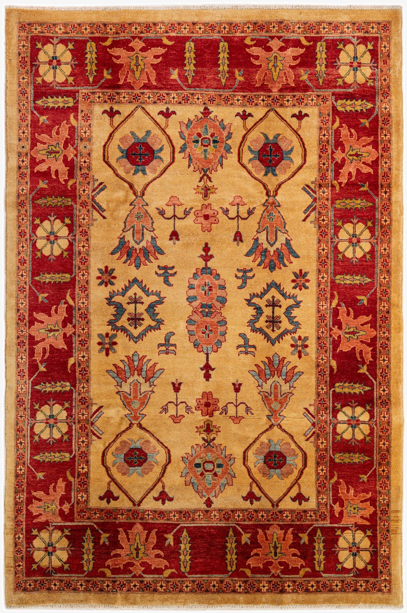 6' 8 x 9' 10  Hand Knotted Peshawar Ziegler Wool Rug