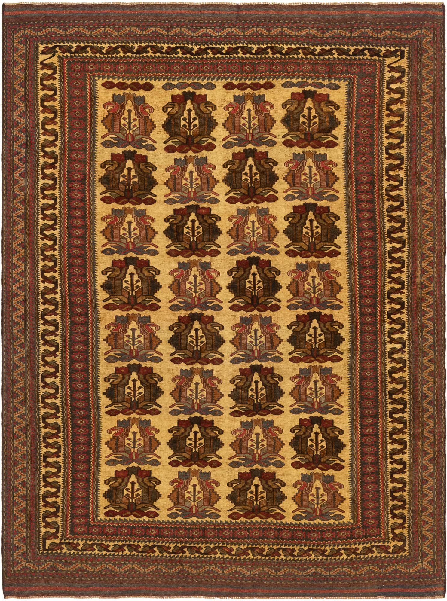 6' 7 x 9' Hand Knotted Sumak Oriental Wool Rug