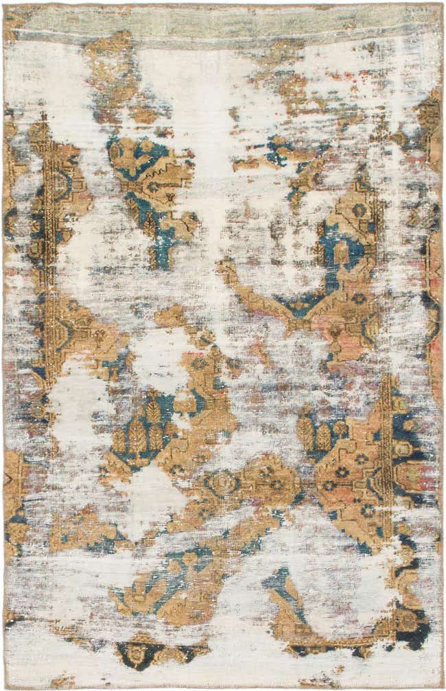 4' 3 x 6' 8 Hand Knotted Ultra Vintage Persian Wool Rug