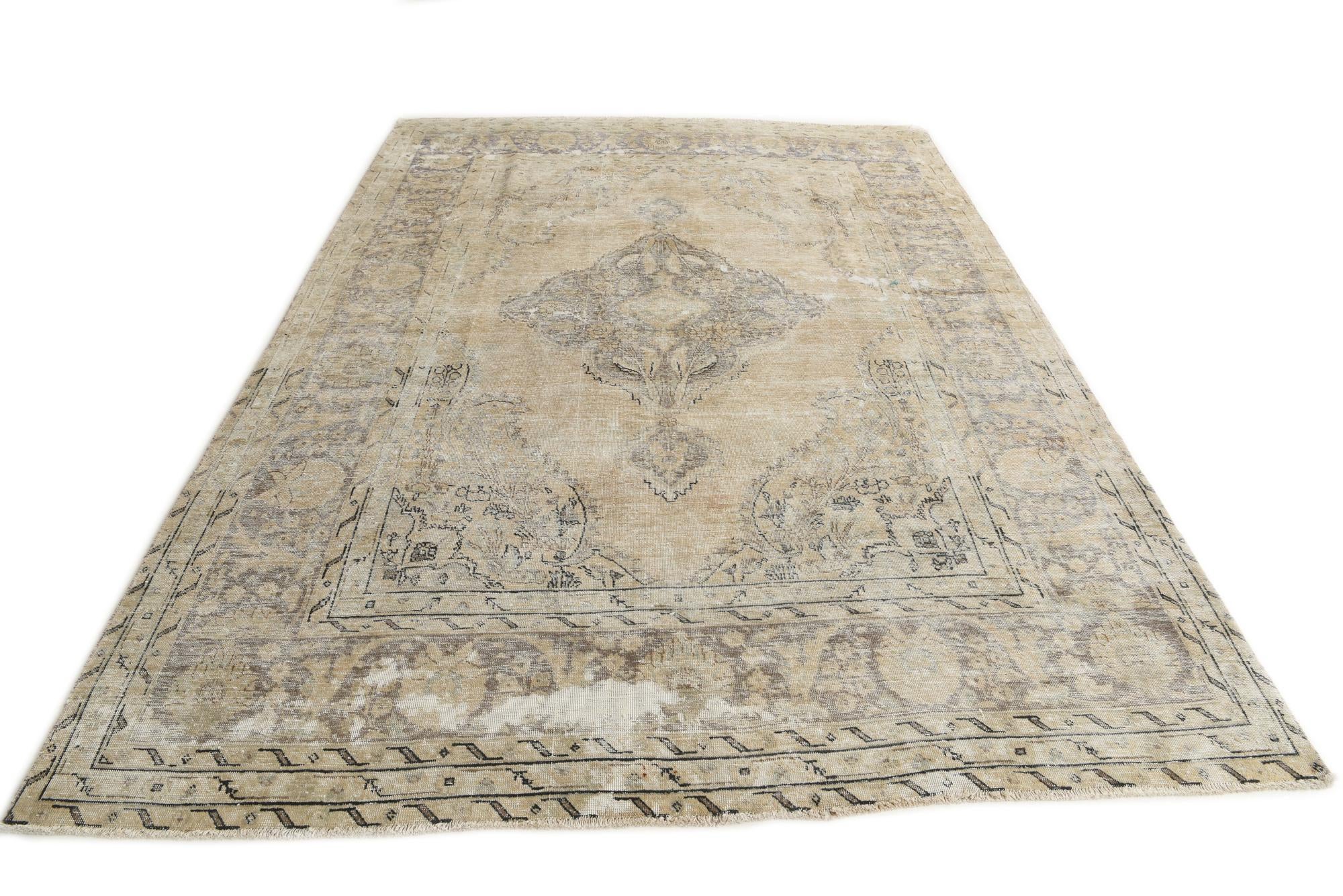 Tan 8' x 11' 1 Hand Knotted Ultra Vintage Persian Wool Rug | Rugs.com