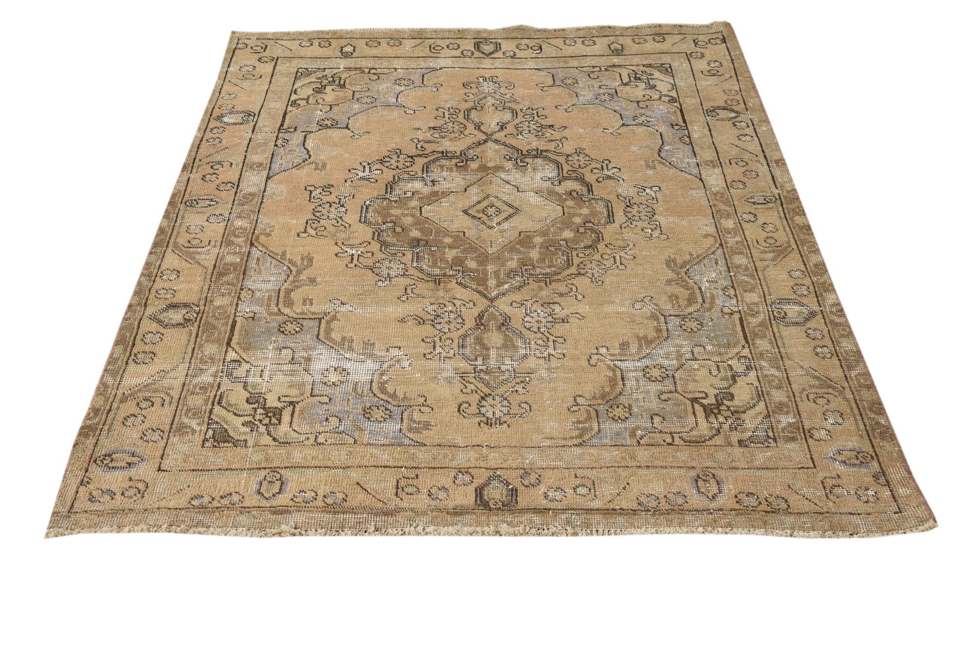 135cm x 175cm Hand Knotted Ultra Vintage Persian Wool Rug