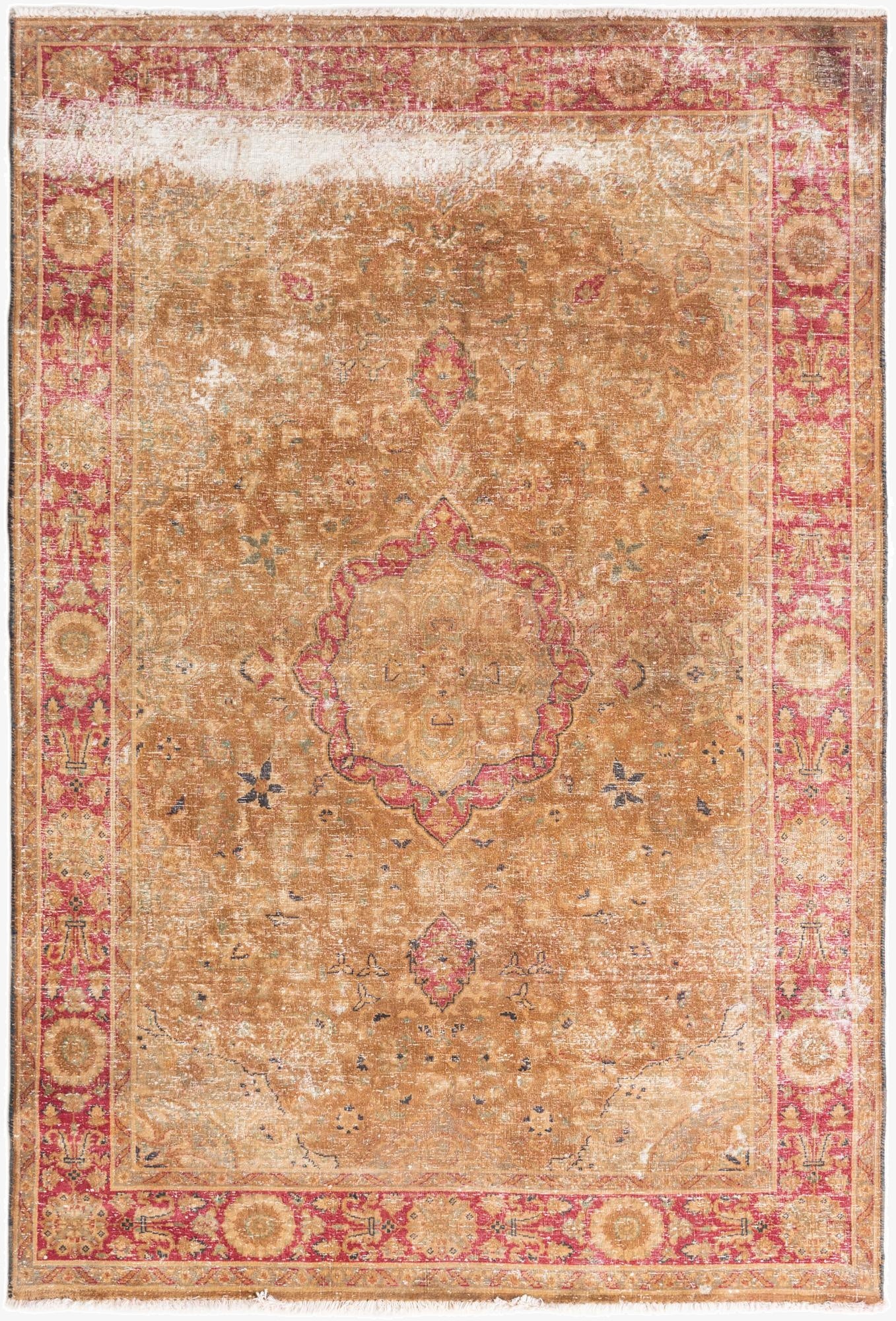 4' 2 x 6' 1  Hand Knotted Ultra Vintage Persian Wool Rug