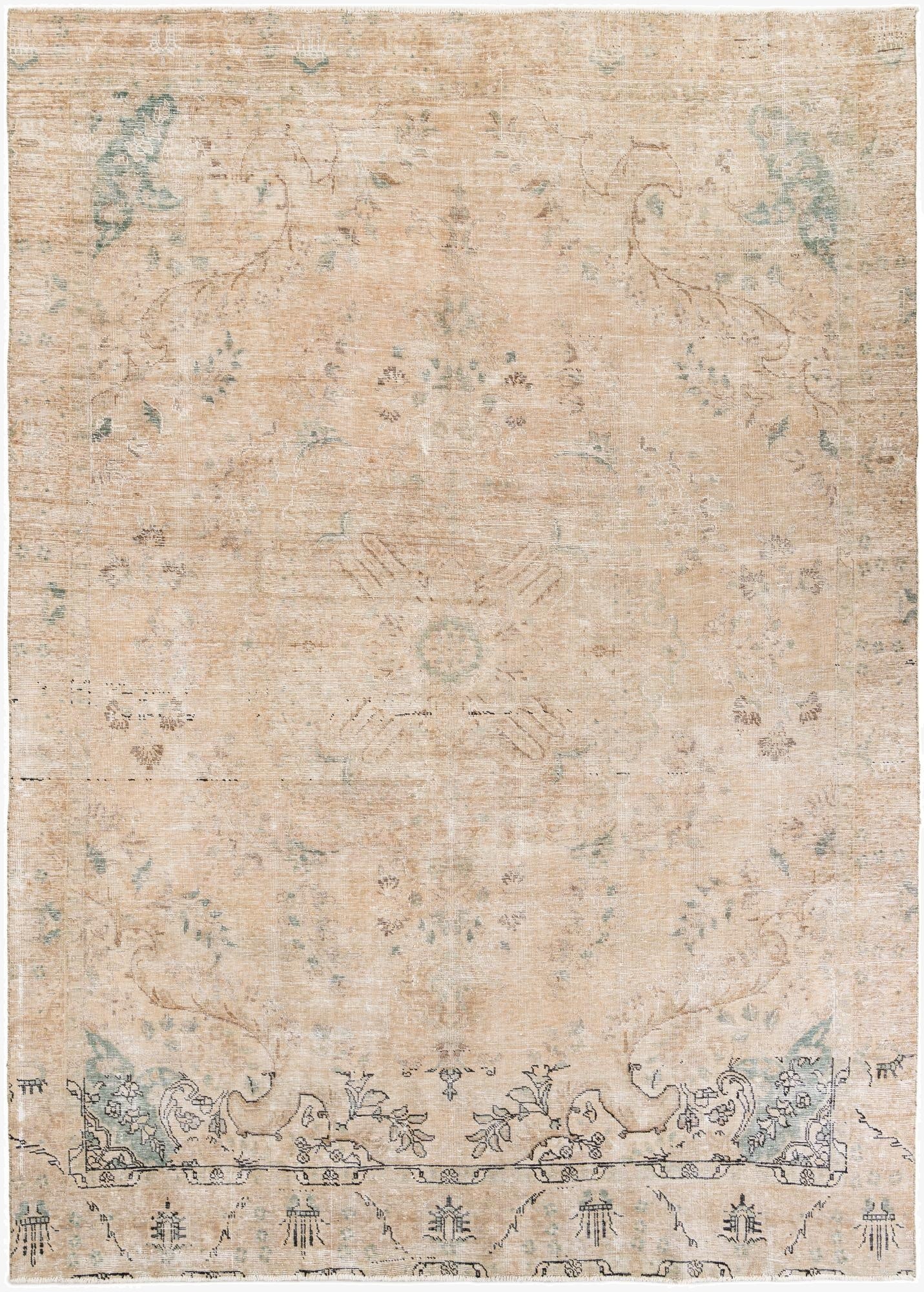 9' x 12' 6  Hand Knotted Ultra Vintage Persian Wool Rug