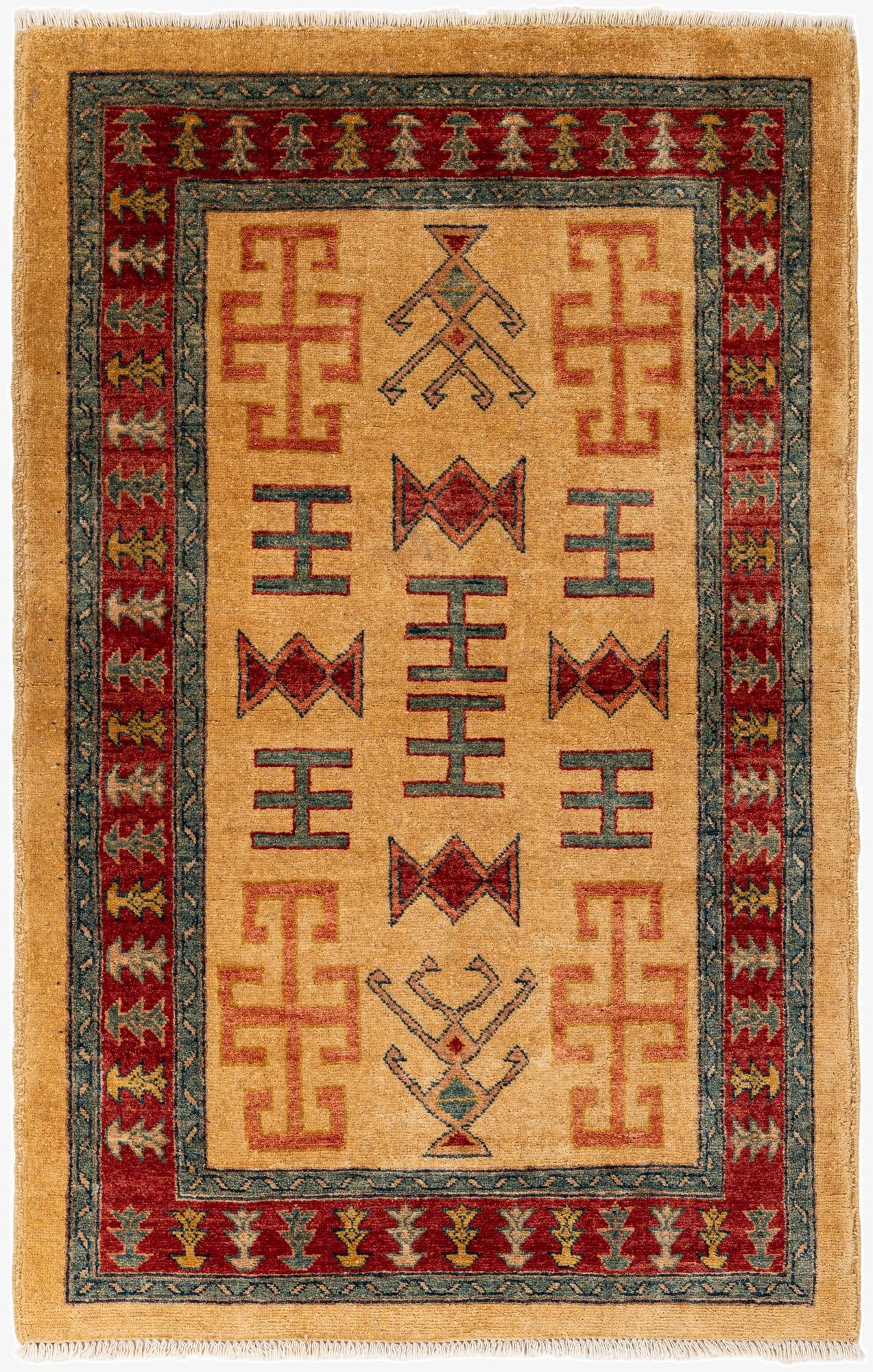 3' 4 x 5' 1  Hand Knotted Ziegler Wool Rug