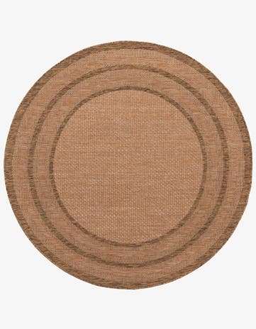 Tan Easy-Clean Border Indoor / Outdoor Round Rug