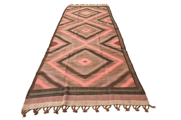 Detail image of 4' 2 x 11' 8 Hand Woven Kilim Fars Wool Runner Rug