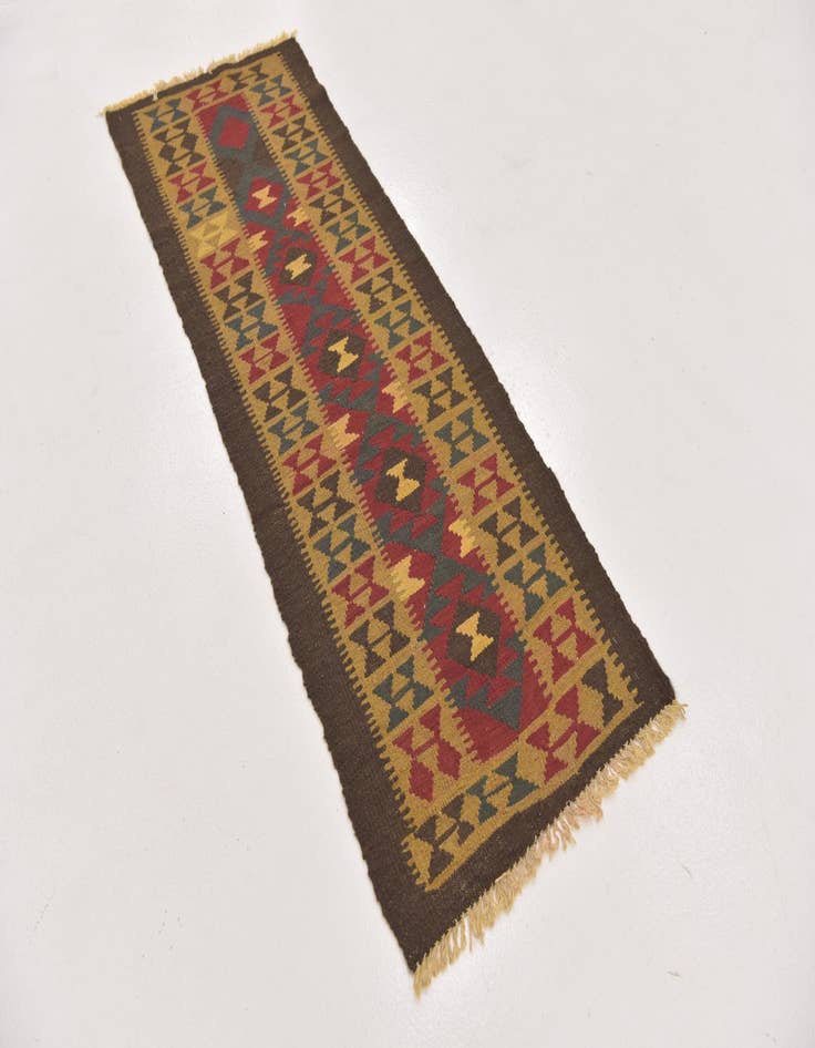 Detail image of 2' 2 x 6' 2  Hand Woven Kilim Maymana Wool Runner Rug