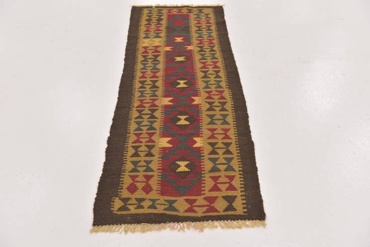 Detail image of 2' 2 x 6' 2 Hand Woven Kilim Maymana Wool Runner Rug