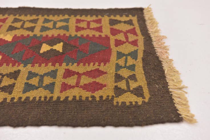 Detail image of 2' 2 x 6' 2 Hand Woven Kilim Maymana Wool Runner Rug