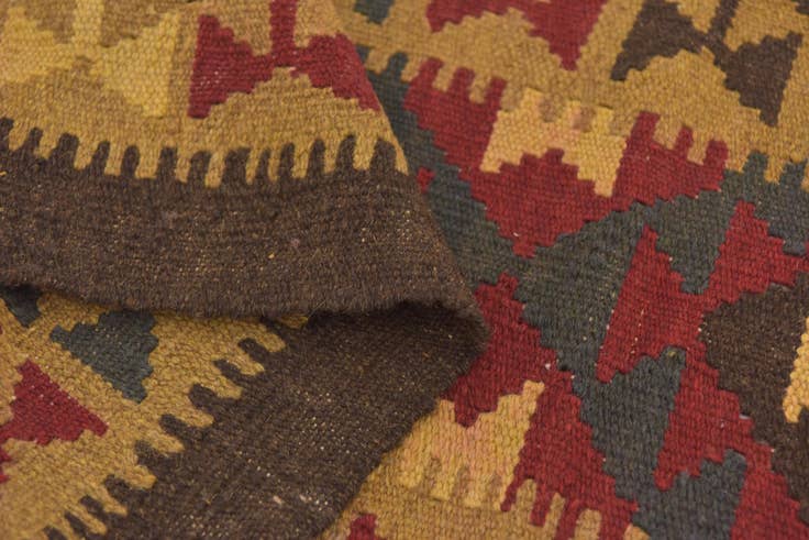 Detail image of 2' 2 x 6' 2 Hand Woven Kilim Maymana Wool Runner Rug