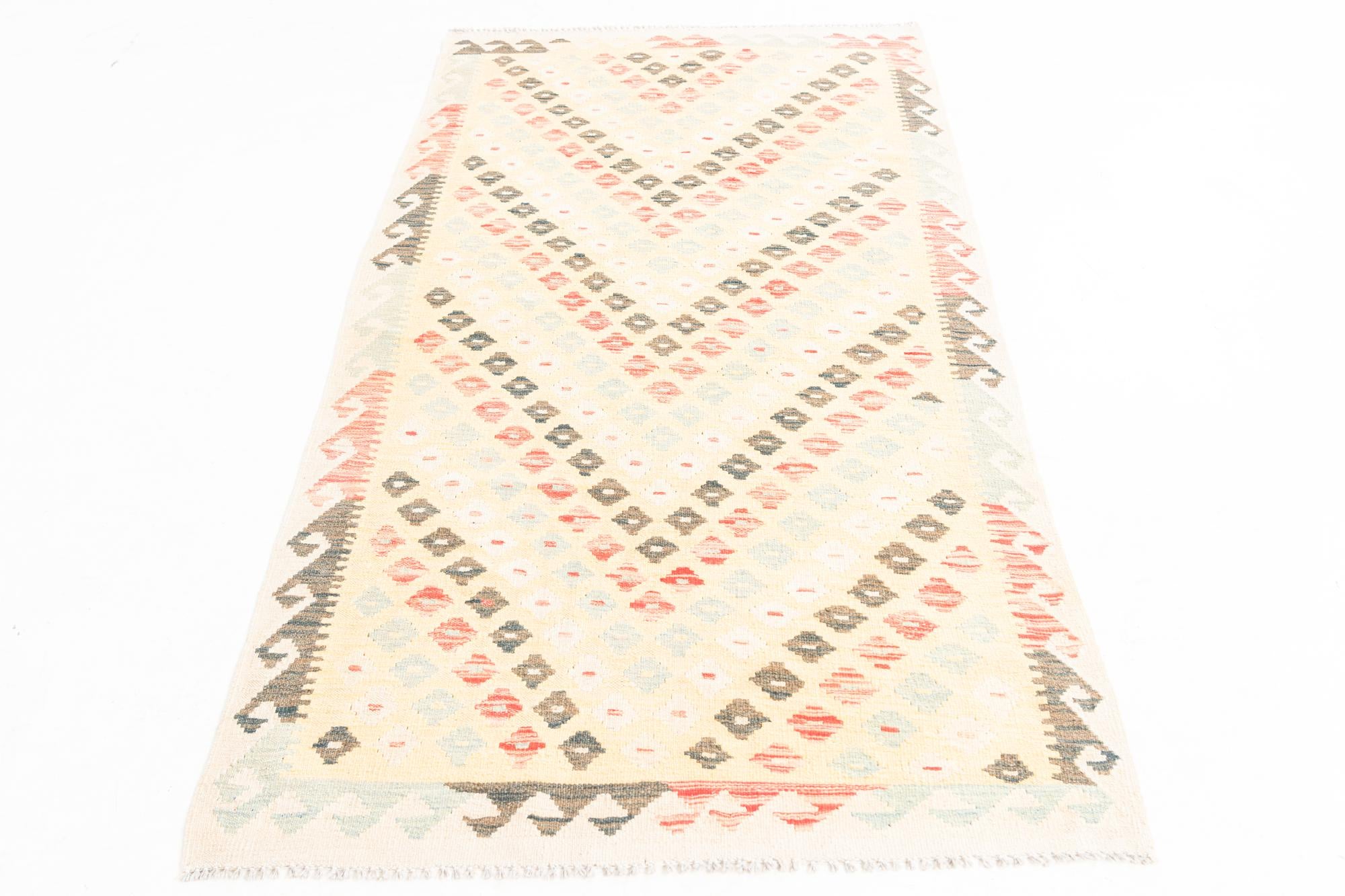 3' 5 x 6' 7 Hand Woven Kilim Maymana Wool Runner Rug