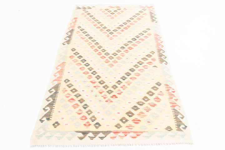3' 5 x 6' 7 Hand Woven Kilim Maymana Wool Runner Rug