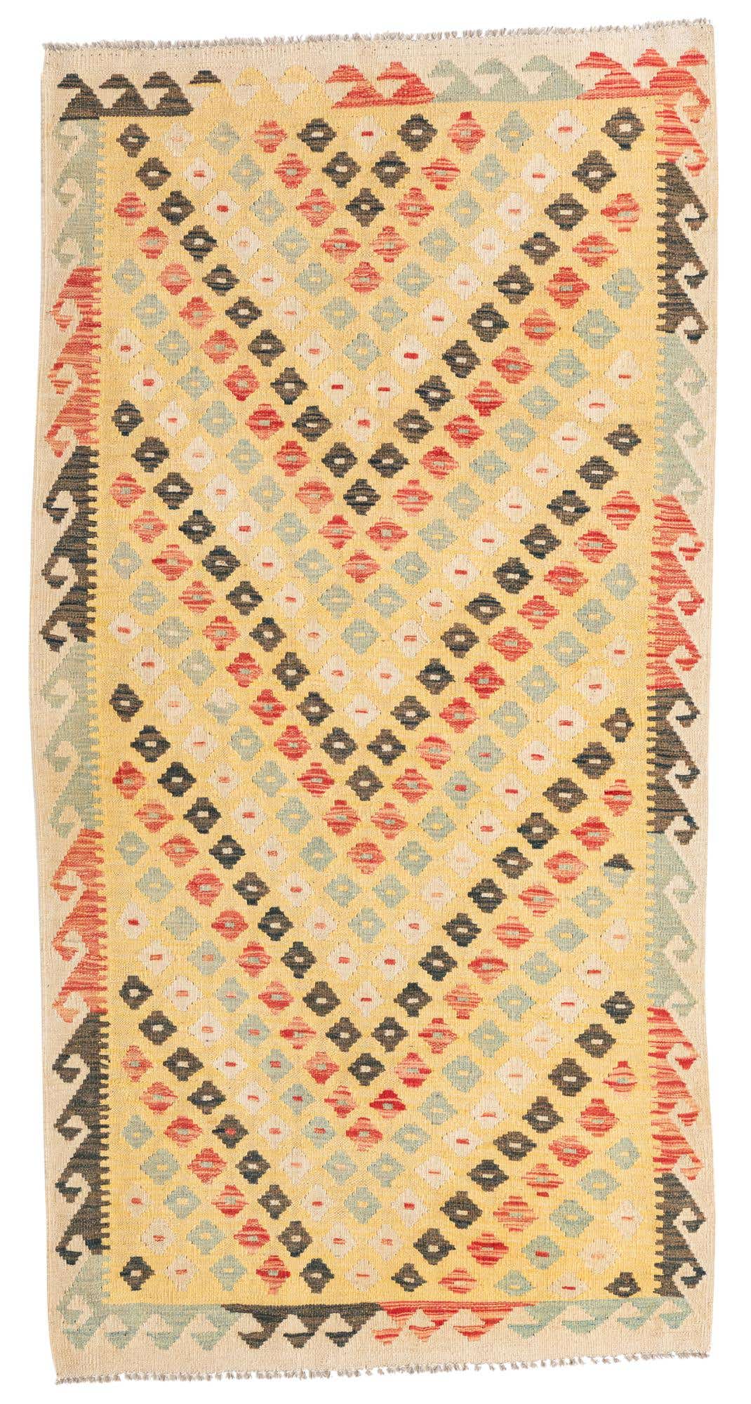 3' 5 x 6' 7 Hand Woven Kilim Maymana Wool Runner Rug