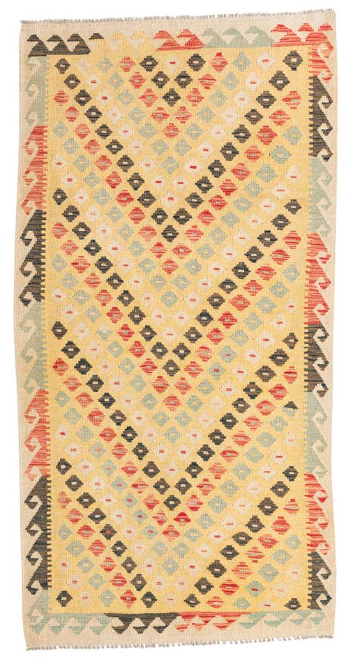 Detail image of 3' 5 x 6' 7 Hand Woven Kilim Maymana Wool Runner Rug