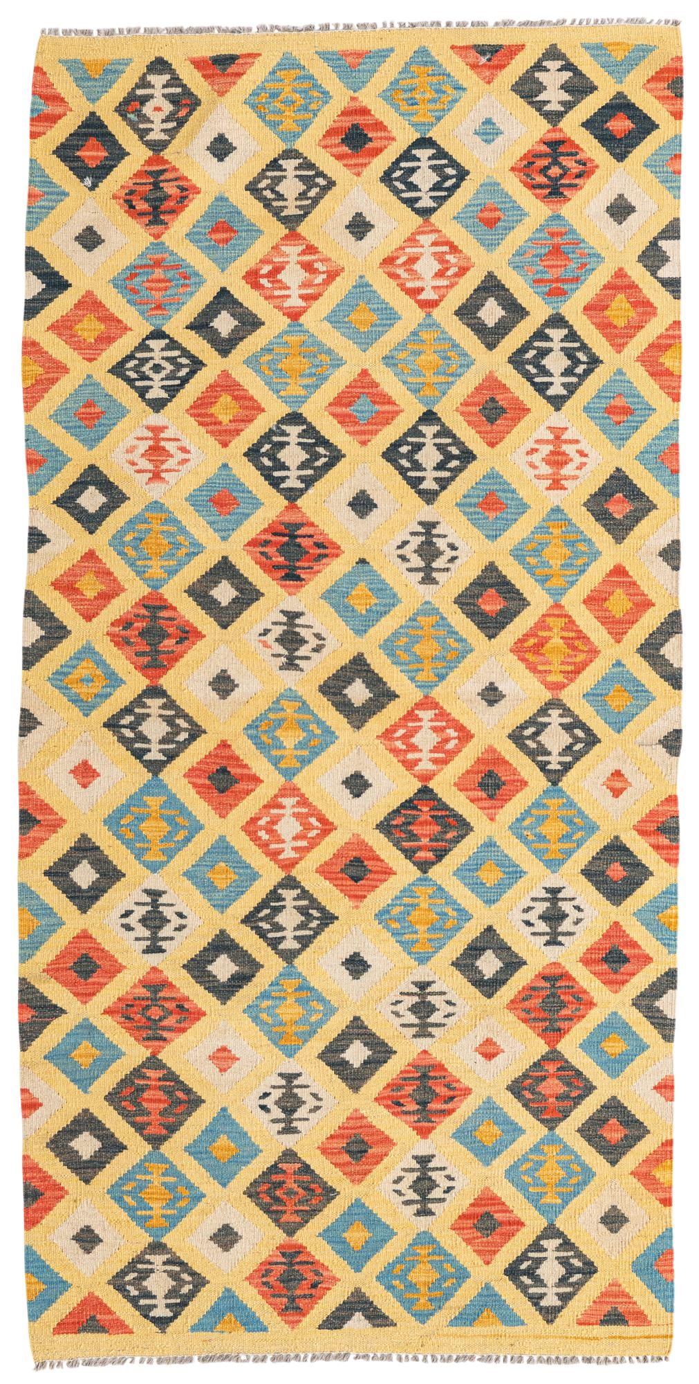 3' 3 x 6' 6 Hand Woven Kilim Maymana Wool Runner Rug