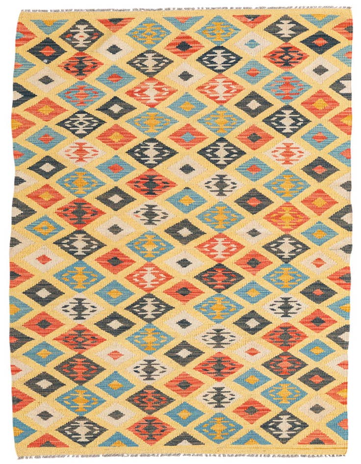 Detail image of 3' 3 x 6' 6 Hand Woven Kilim Maymana Wool Runner Rug