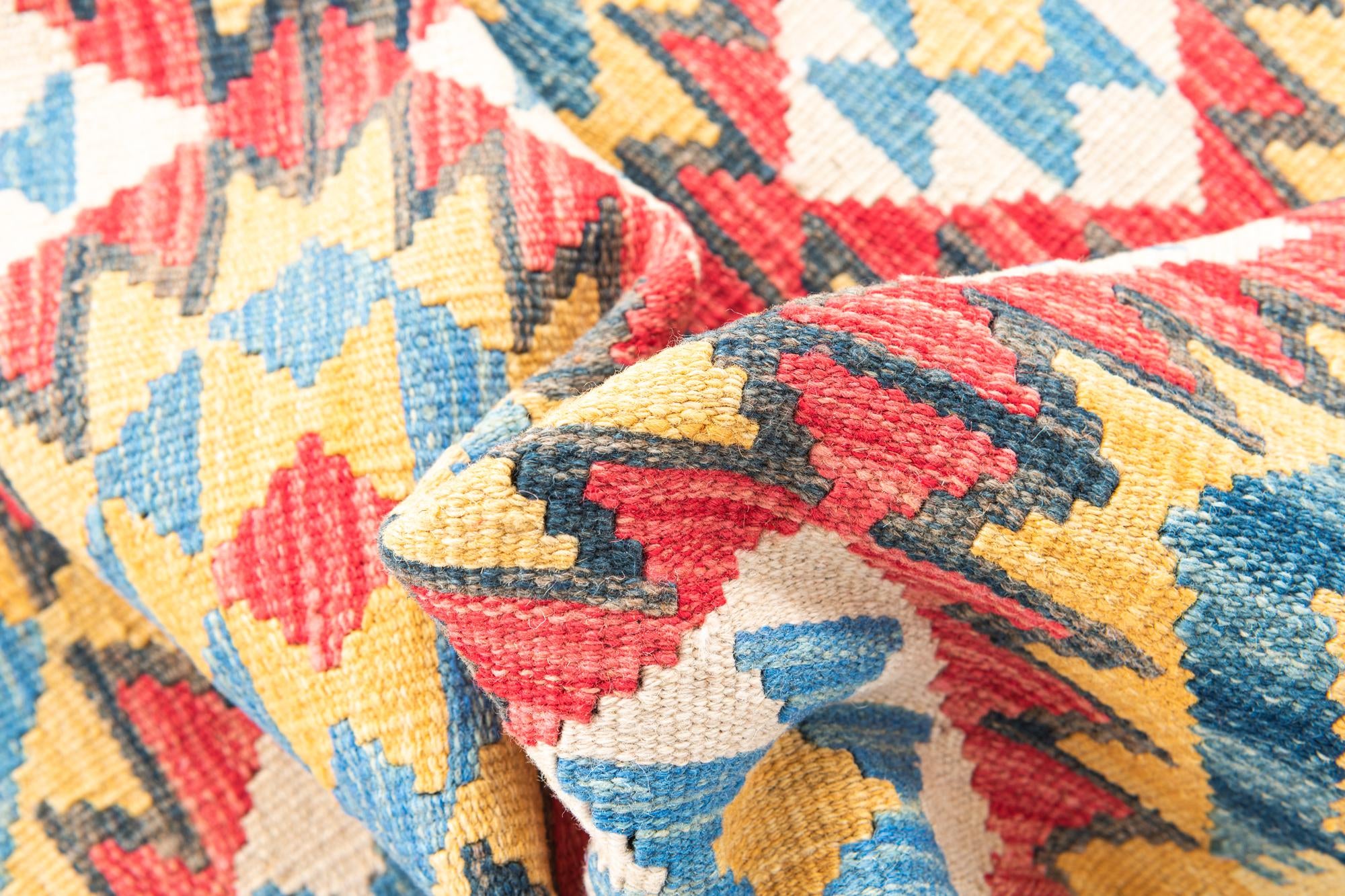 3' 5 x 6' 10 Hand Woven Kilim Maymana Wool Runner Rug