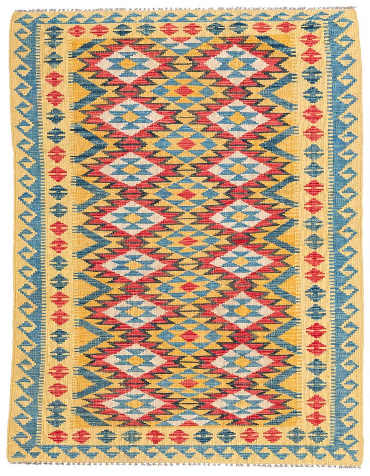Detail image of 3' 5 x 6' 10 Hand Woven Kilim Maymana Wool Runner Rug