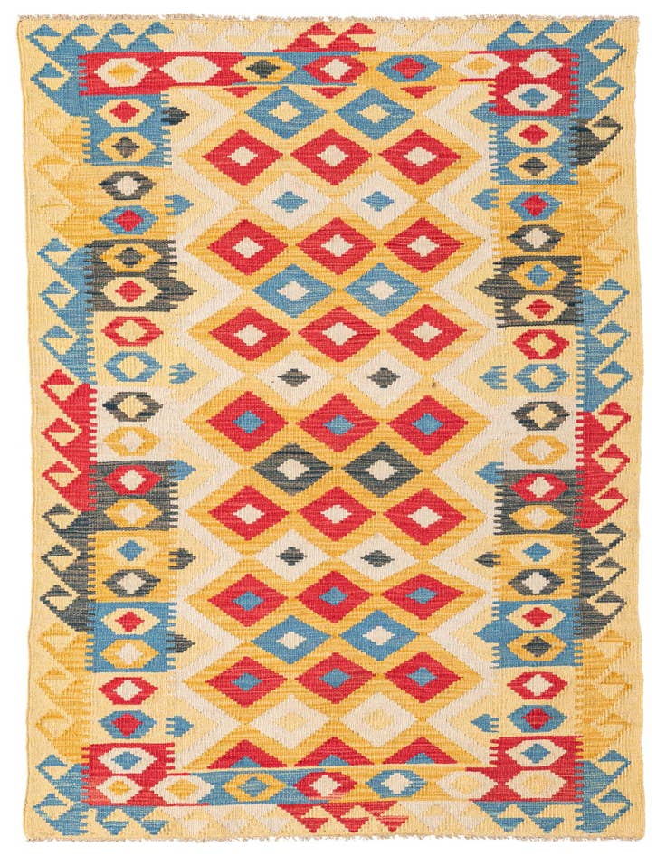 Detail image of 3' 3 x 6' 7 Hand Woven Kilim Maymana Wool Runner Rug
