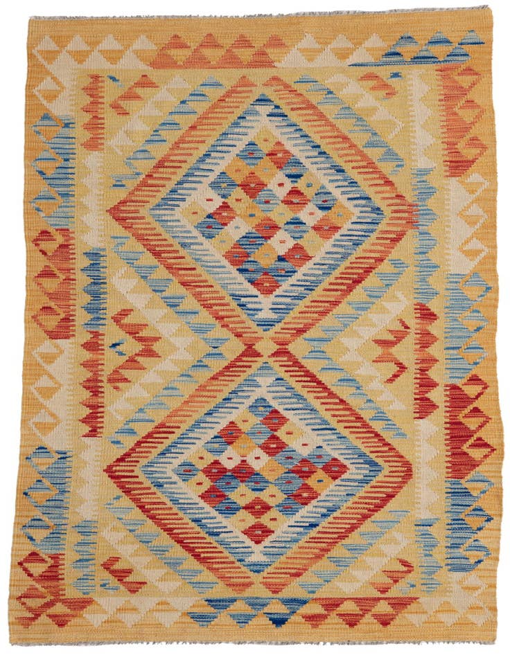 Detail image of 3' 5 x 6' 10 Hand Woven Kilim Maymana Wool Runner Rug