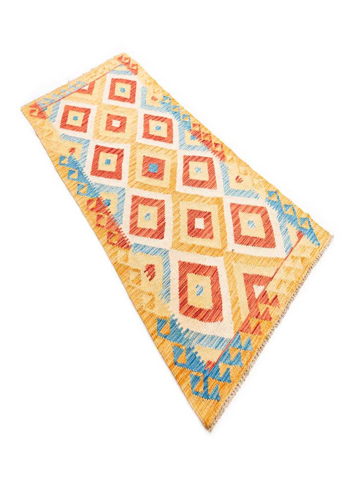 3' 3 x 6' 7 Hand Woven Kilim Maymana Wool Runner Rug