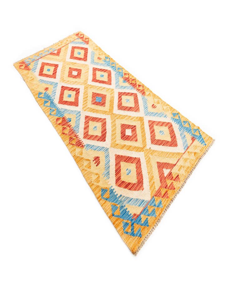 Detail image of 3' 3 x 6' 7 Hand Woven Kilim Maymana Wool Runner Rug