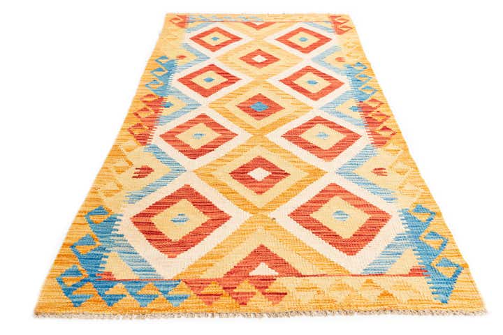 3' 3 x 6' 7 Hand Woven Kilim Maymana Wool Runner Rug