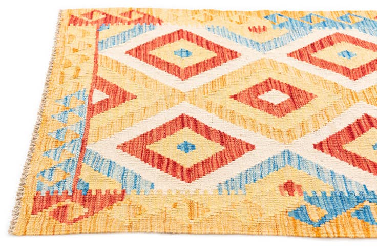 Detail image of 3' 3 x 6' 7 Hand Woven Kilim Maymana Wool Runner Rug
