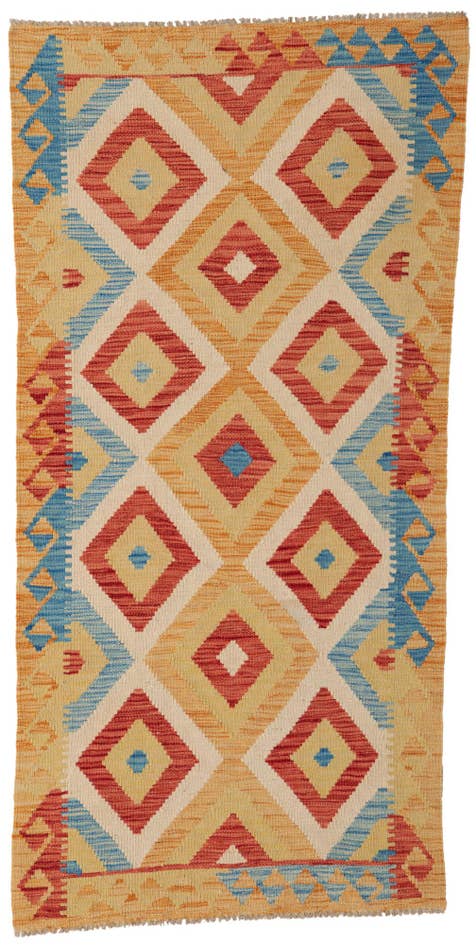 Detail image of 3' 3 x 6' 7 Hand Woven Kilim Maymana Wool Runner Rug