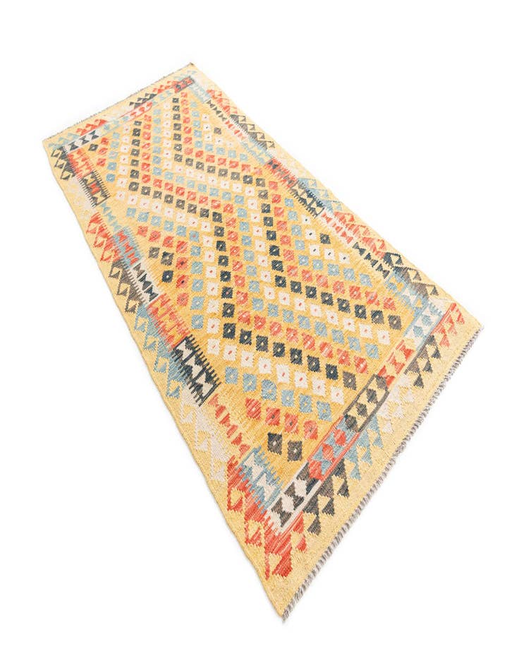 Detail image of 3' 4 x 6' 7  Hand Woven Kilim Maymana Wool Runner Rug
